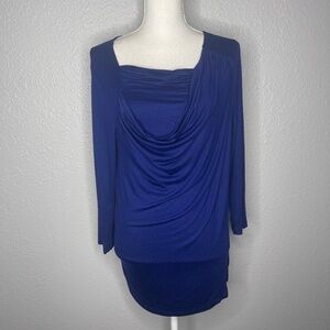 Blue Long sleeve shirt with front‎ drapery